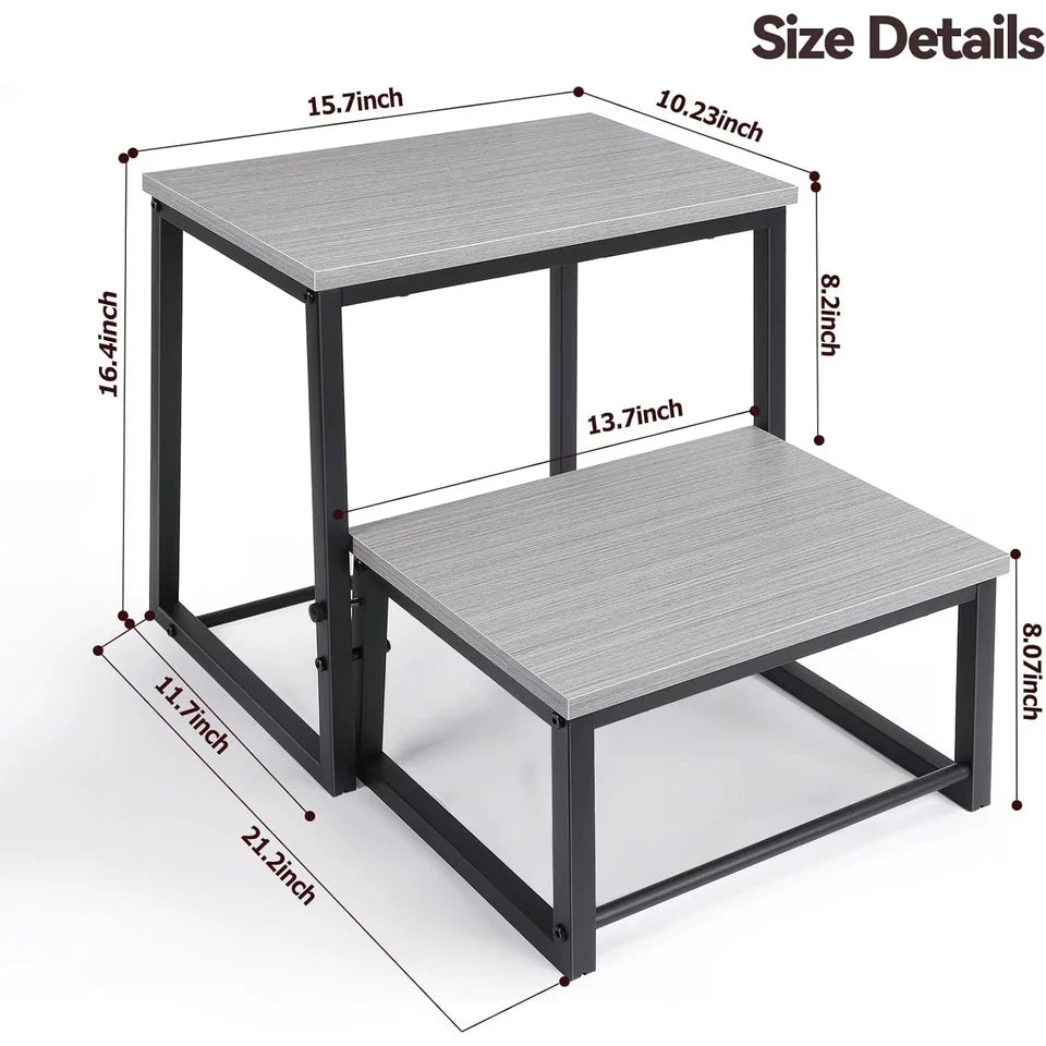 Heavy Duty 2 Step Stool for Adults 500LB Wood & Metal Frame with Non-Slip Pads for Kitchen Bathroom