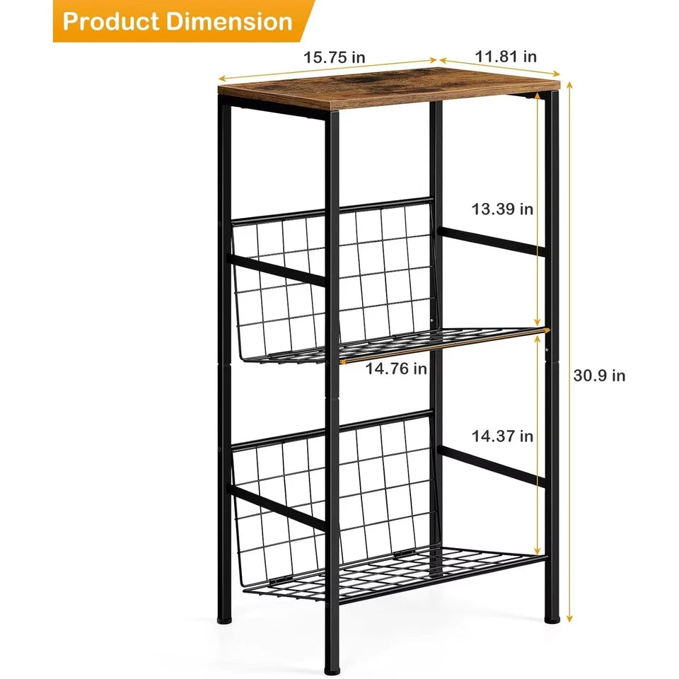 3-Tier Metal Record Player Stand Holds 90 Vinyl Albums Turntable Shelf for Living Room Bedroom