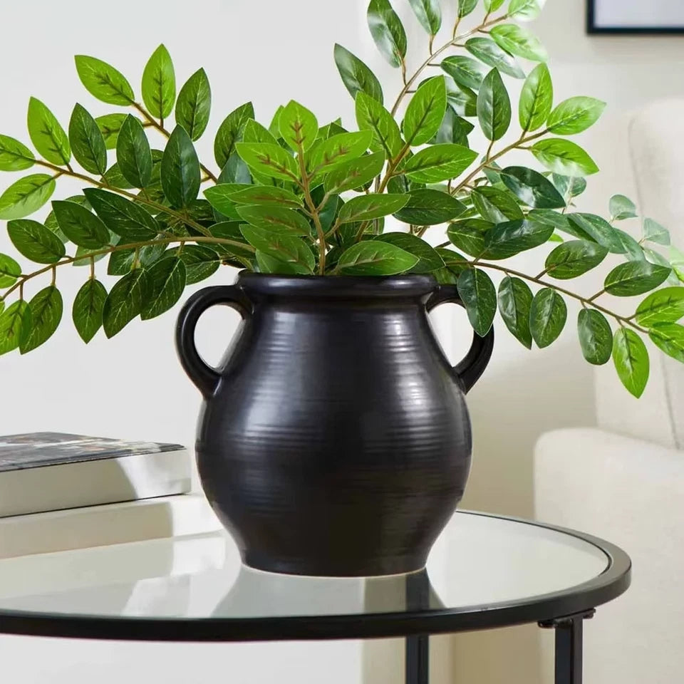 Ribbed Ceramic Vase Antique-Inspired Home Décor Decorative Vase Floral Arrangements Knitting Supplies Plant