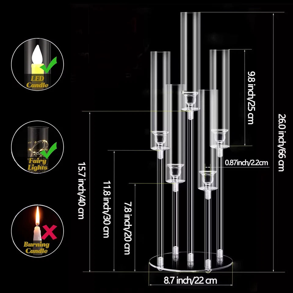 2 Pcs Acrylic Candelabra Centerpieces Clear Candle Holder For Wedding Shade NEW
