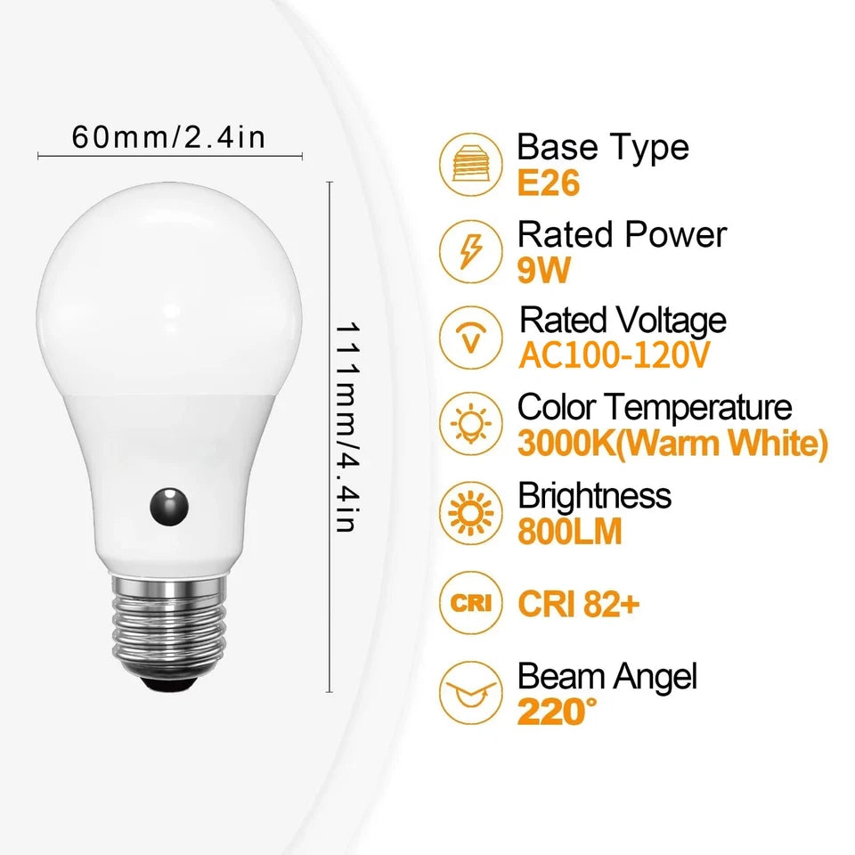 4PCS Dusk to Dawn LED Outdoor Light Bulb Warm/Cool White A19 Automatic Light Bulbs