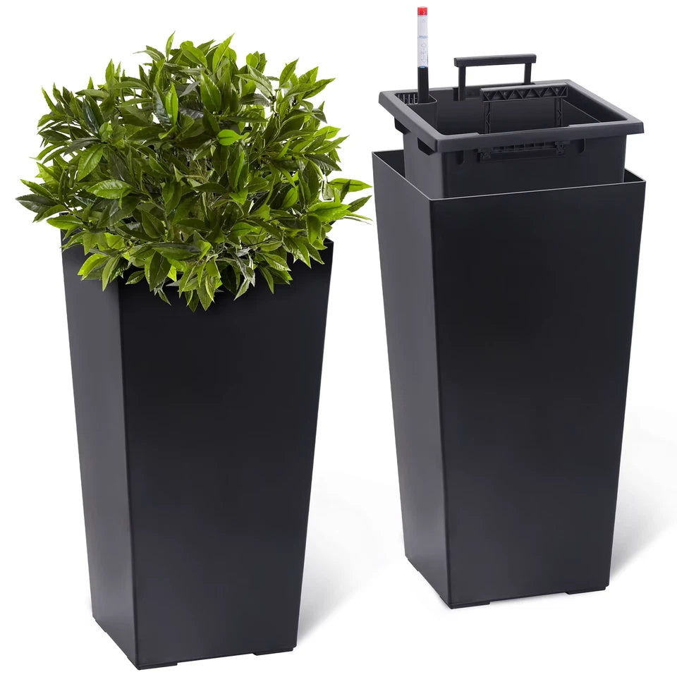 2pcs Planters Outdoor Indoor Planter Pots High Front Porch Planter Pots with Drainage Holes Auto Watering