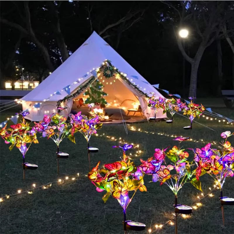 LED Simulation Butterfly Flower Solar Light Outdoors Summer Landscape Lighting Camping Wedding Garden