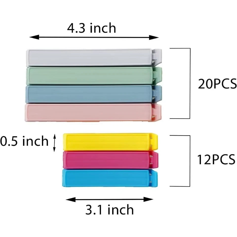 32 PCS Plastic Chip Clips for Food Packages Curved Design Sealing Bag Clips for Food Kitchen and Home