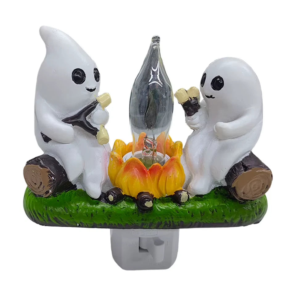 Spooky Fire Marshmallow Night Light Ghost Campfire Flickering Plug in Night Light Halloween Ghost