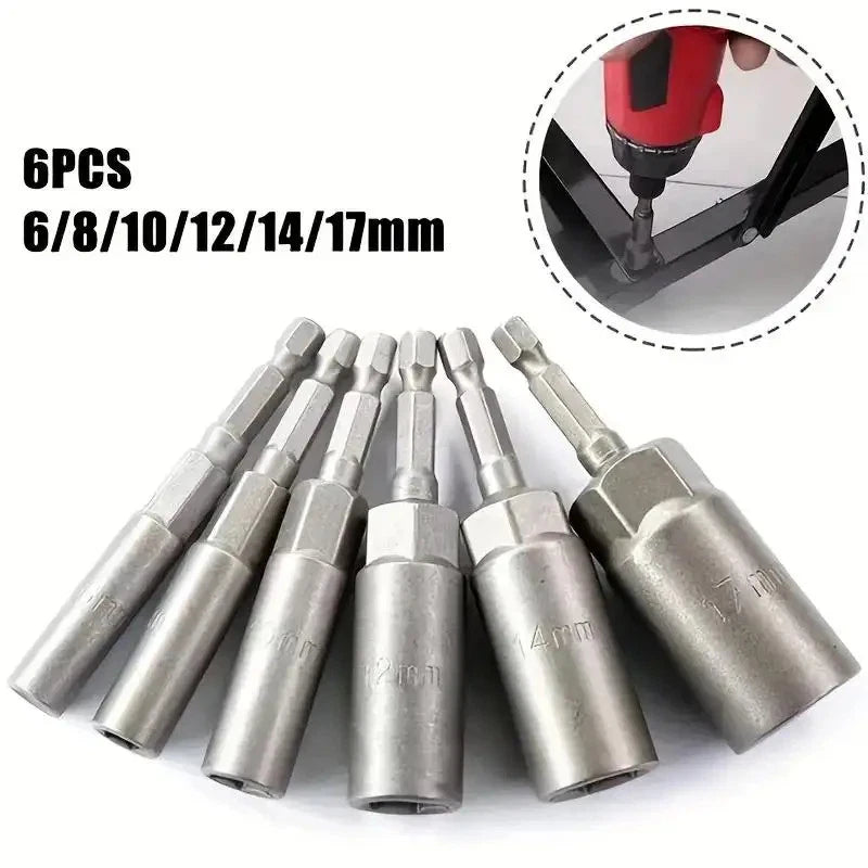 6pcs Magnetic Screwdriver Bit Kit for Electric Drill and Impact Drivers Long Deep Nut Screw Adapter