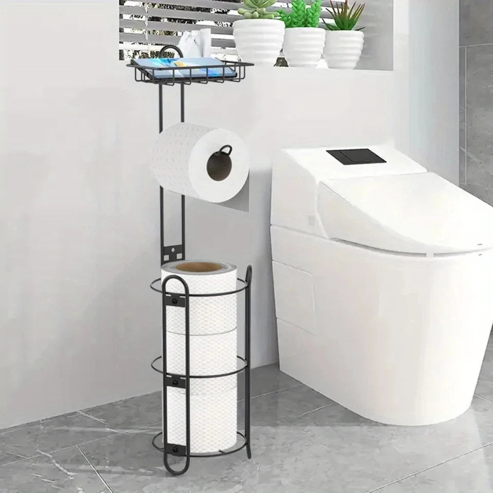 Round toilet paper holder with shelf bathroom freestanding toilet paper holder