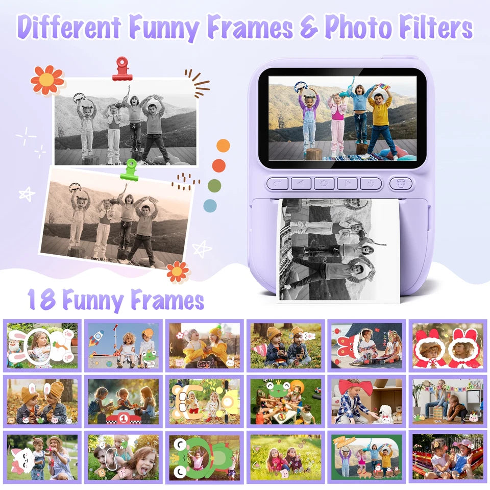 Kids Digital Camera 3.0" Portable Instant Print Camera 32MP HD 1080P Camera Toy Gift