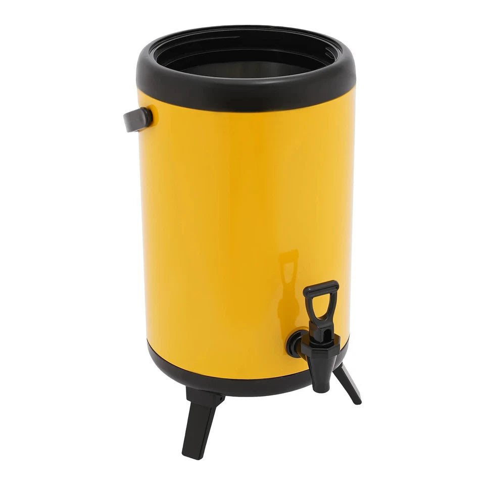 10L Stainless Steel Insulated Beverage Dispenser Yellow Round Tabletop Drink Server with Spout