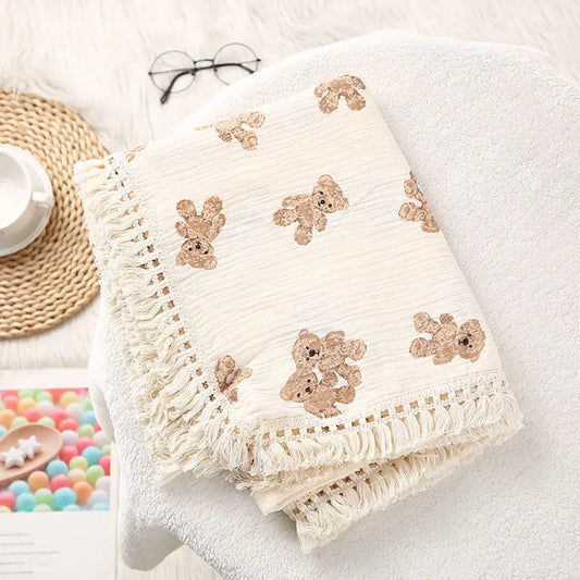 Bear Print Cotton Muslin Swaddle Blanket