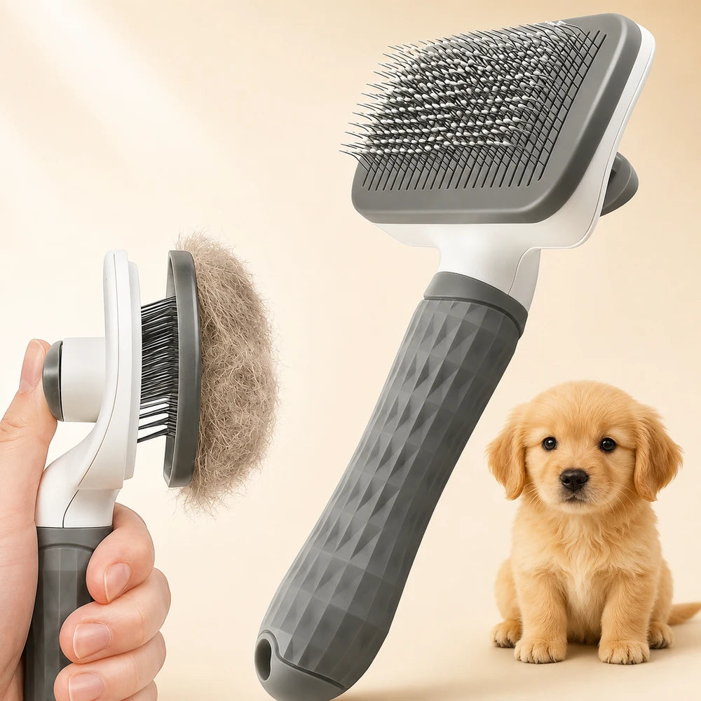 One-Click Self-Cleaning Pet Grooming Brush