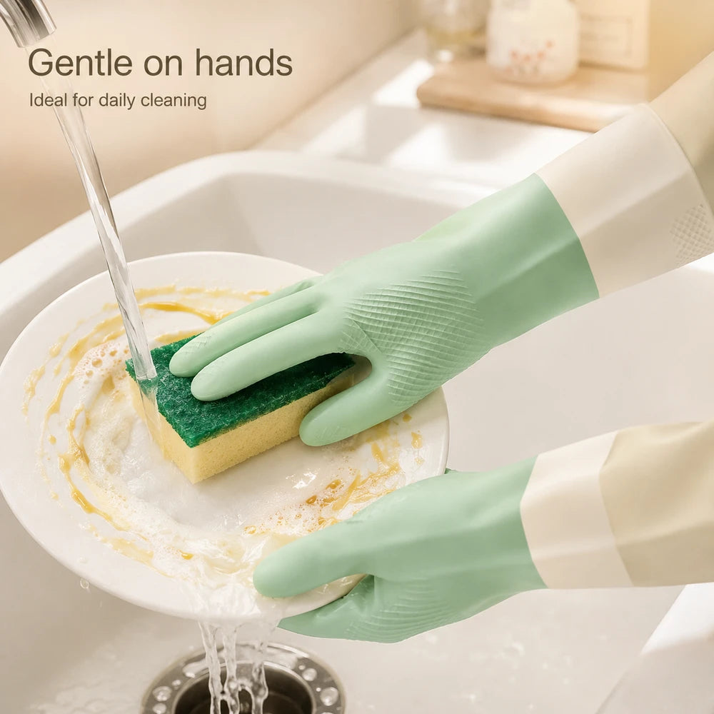 Two-Tone Waterproof Dishwashing Gloves