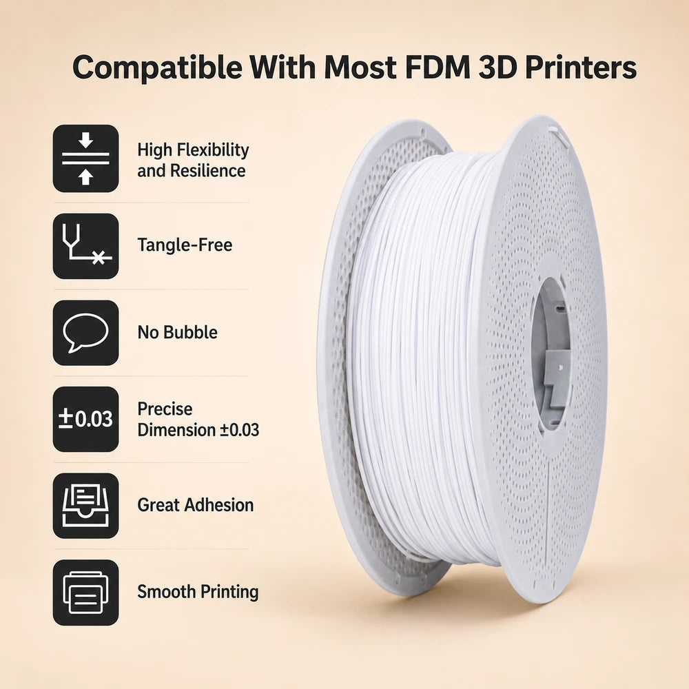 Flexible White TPU 3D Filament