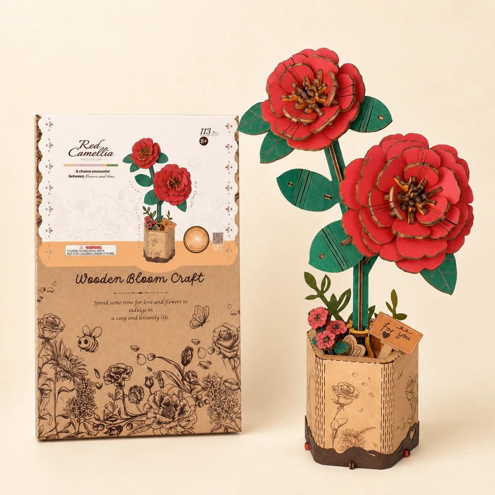 Rolife Wooden Red Camellia DIY Model