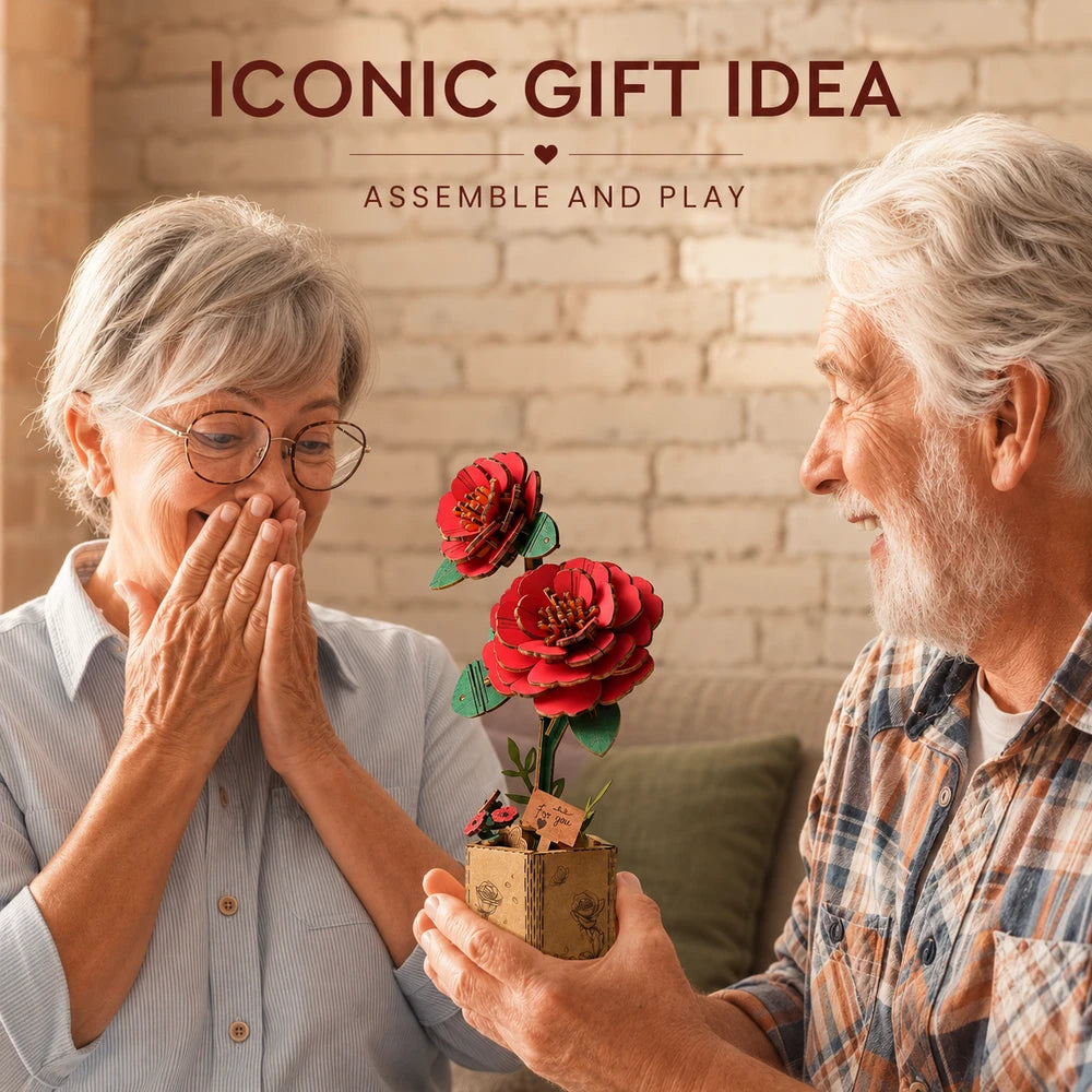 Rolife Wooden Red Camellia DIY Model