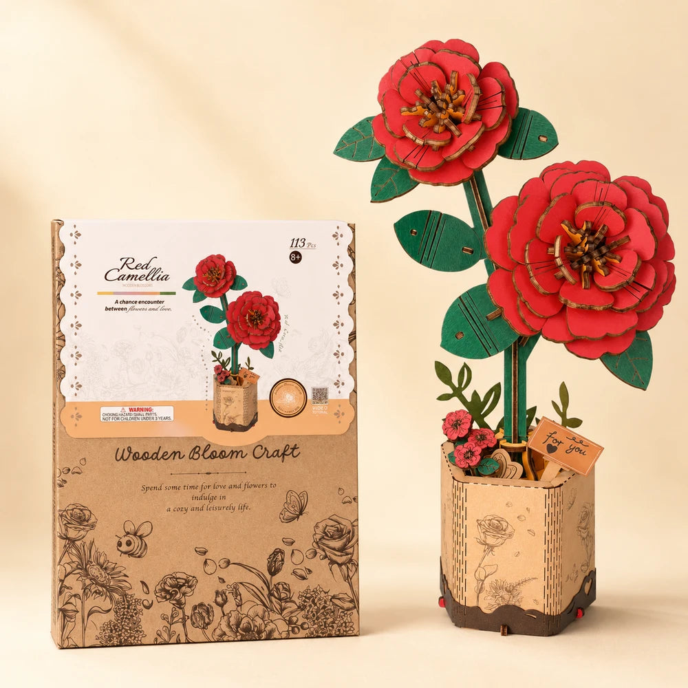 Rolife Wooden Red Camellia DIY Model