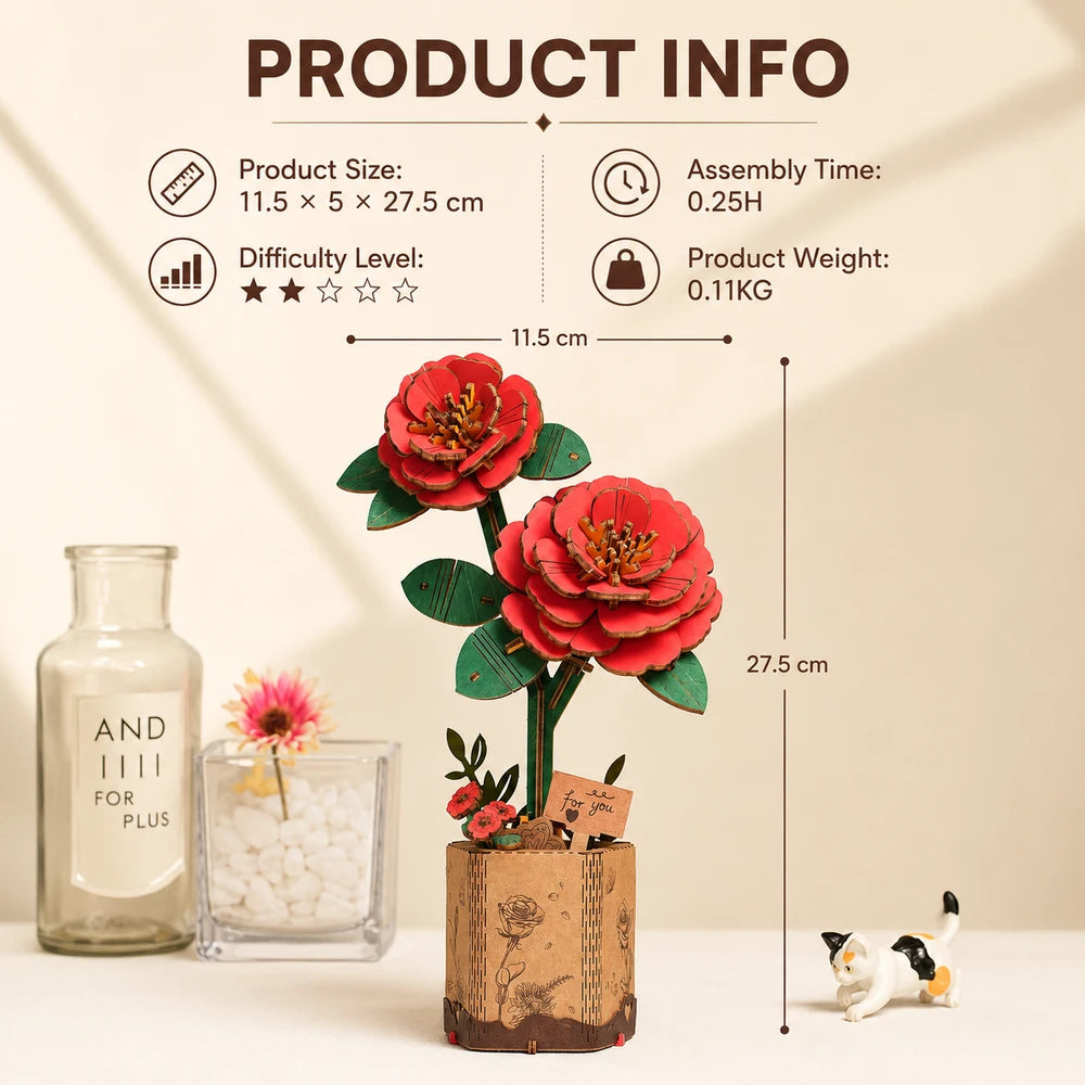 Rolife Wooden Red Camellia DIY Model