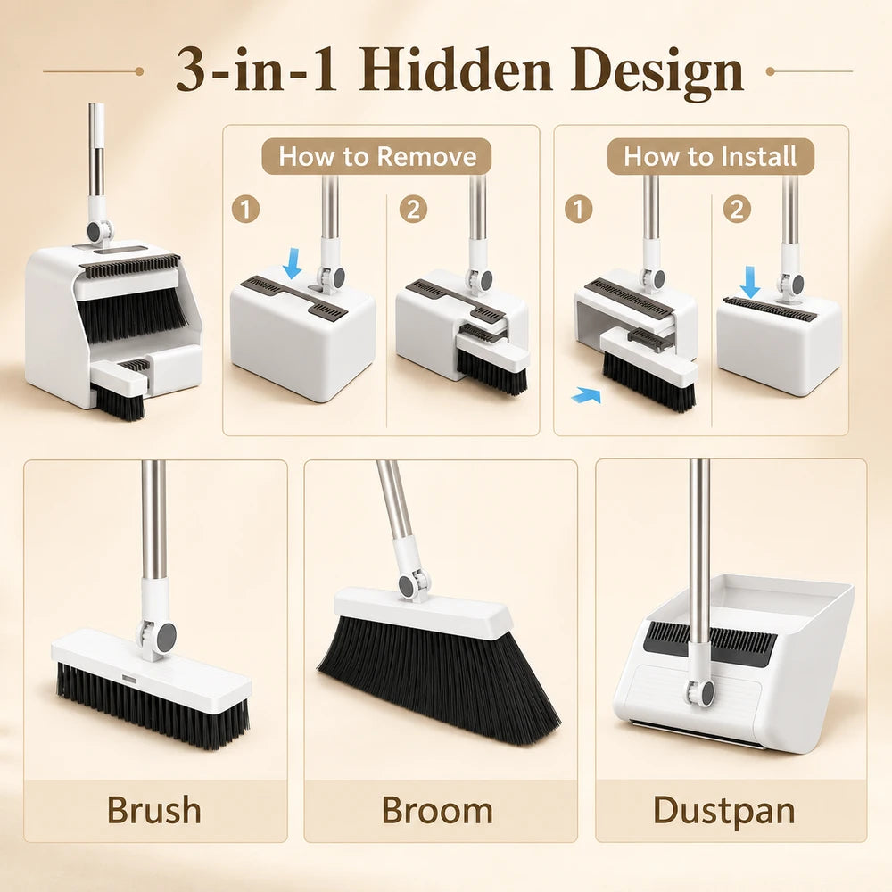 3-in-1 Broom and Dustpan Set