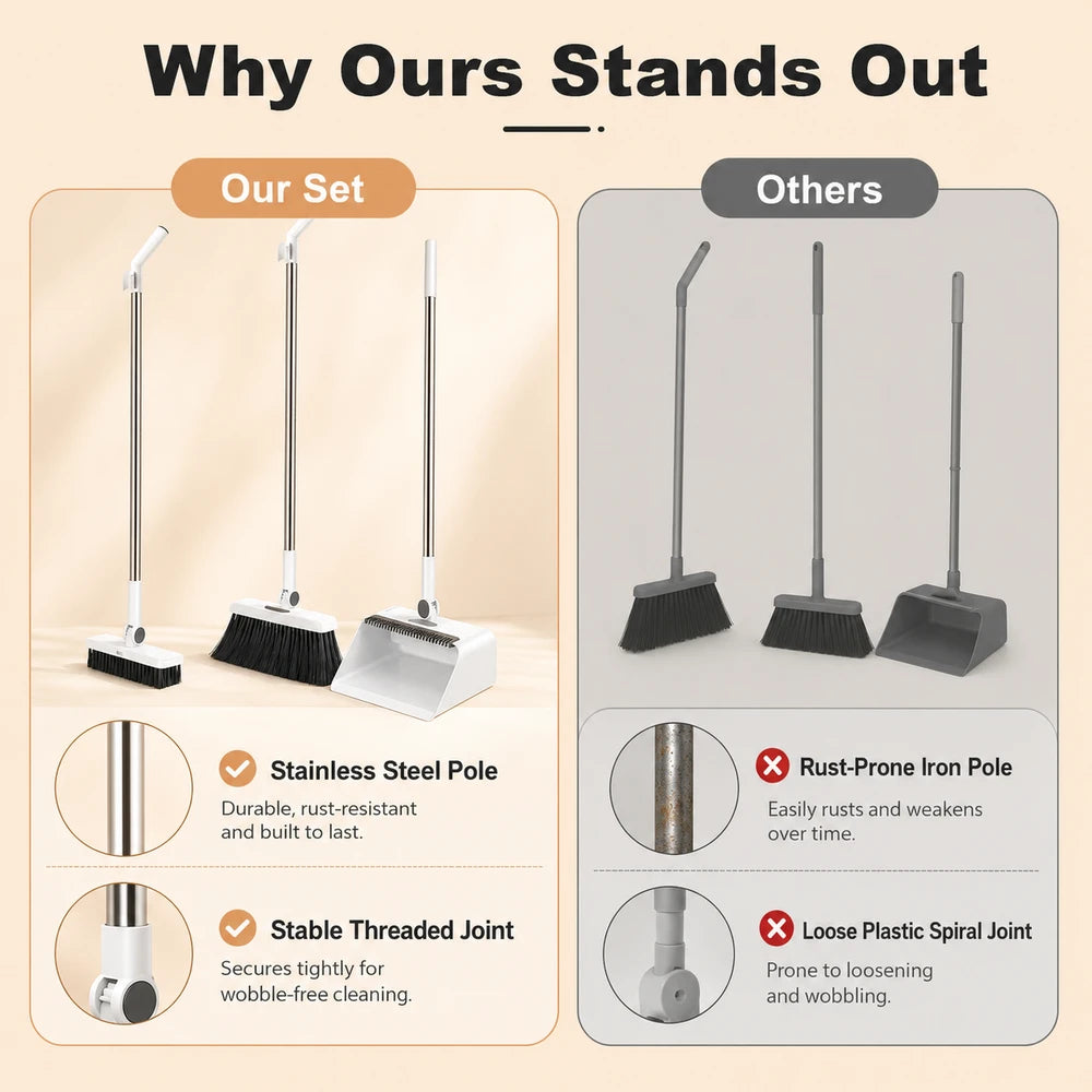3-in-1 Broom and Dustpan Set