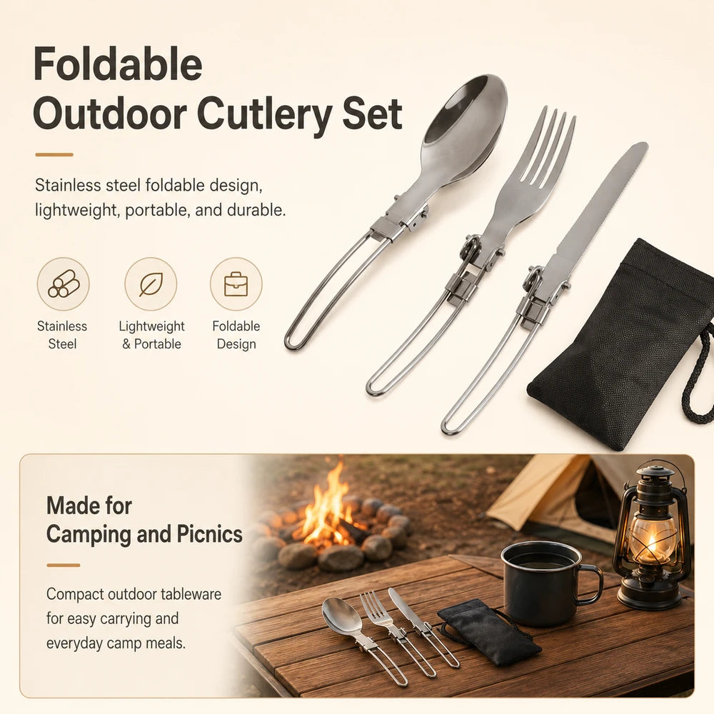 Foldable Stainless Steel Camping Cutlery Set