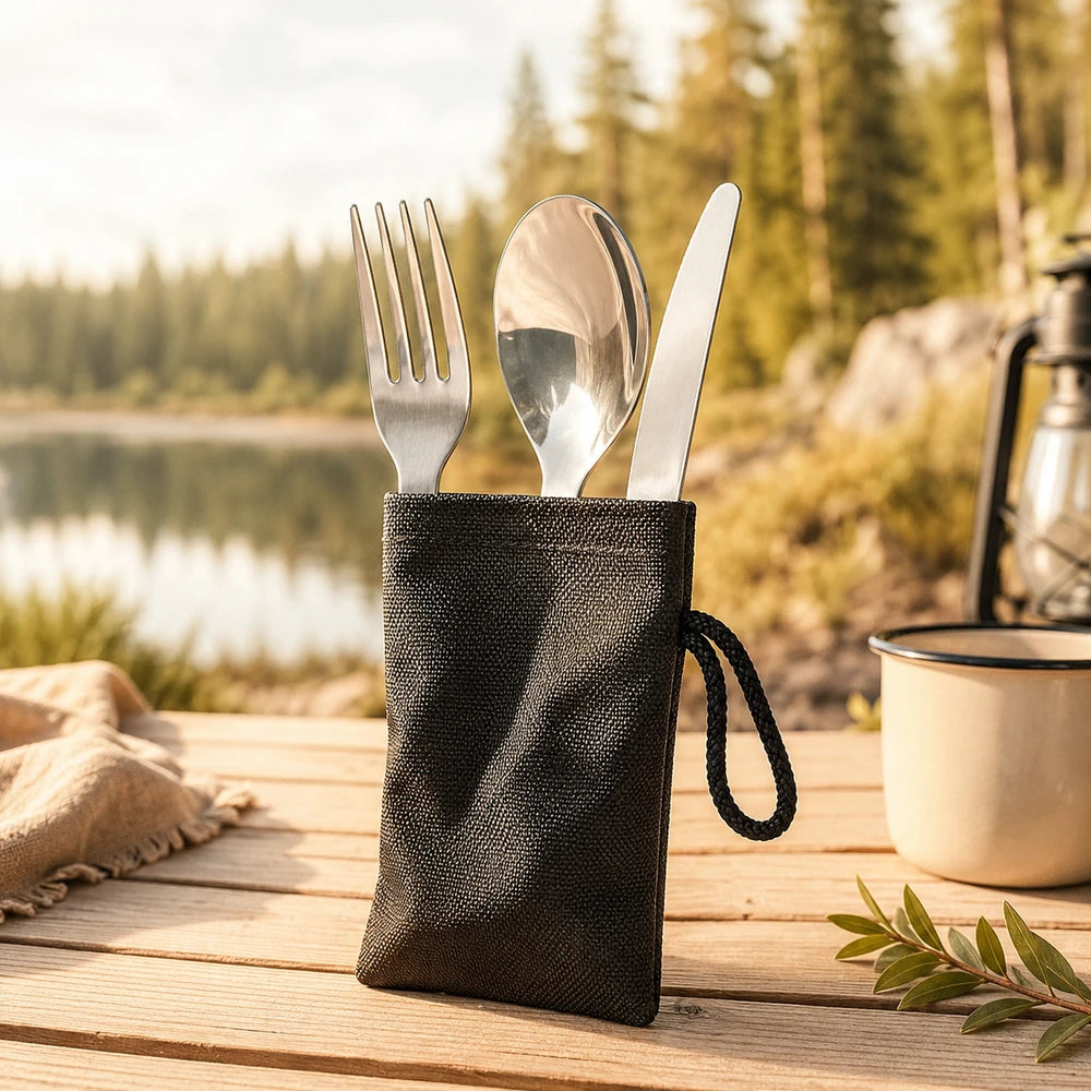 Foldable Stainless Steel Camping Cutlery Set