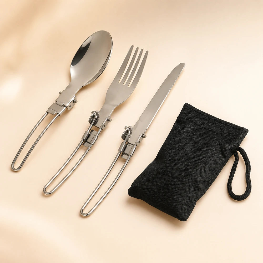 Foldable Stainless Steel Camping Cutlery Set