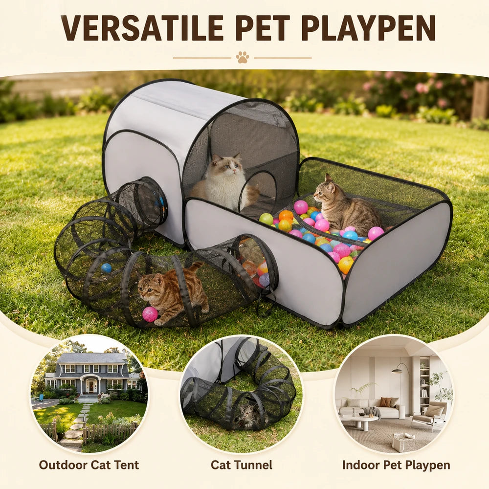Foldable Cat Tent With Tunnel