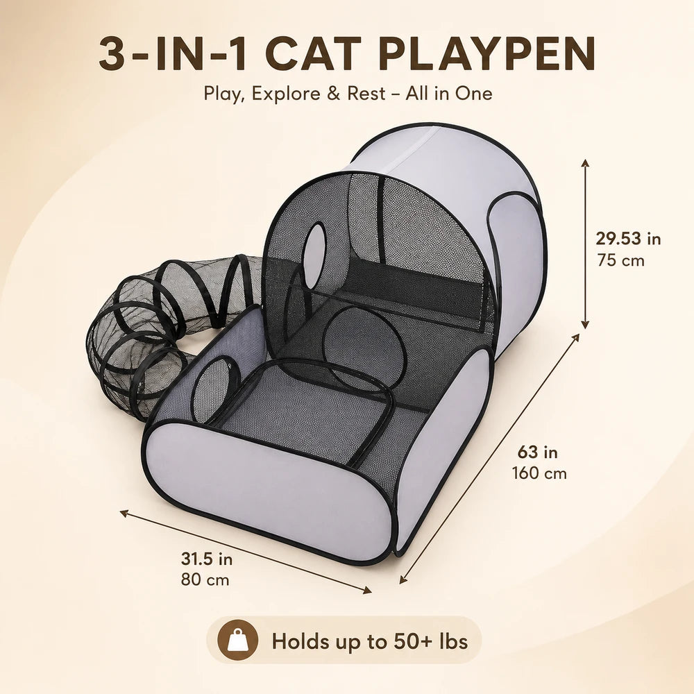 Foldable Cat Tent With Tunnel