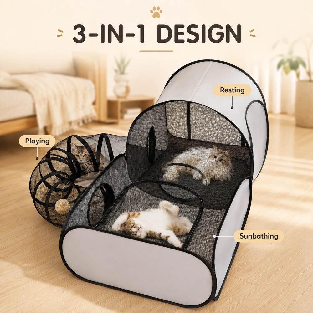 Foldable Cat Tent With Tunnel
