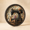 Vintage Sewing Machine Wooden Disc Decor
