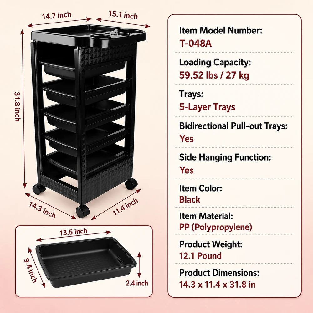 5-Tier Salon Rolling Cart