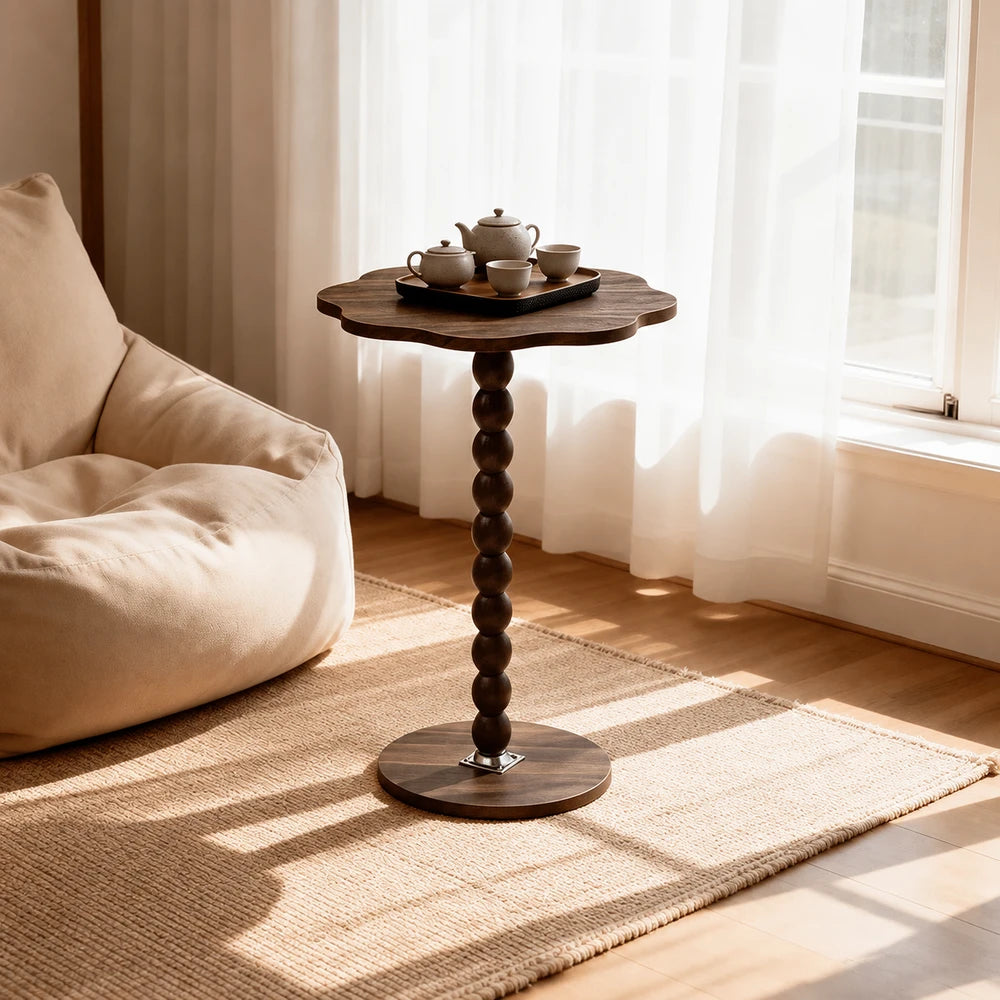 Brown Floral Wood Side Table