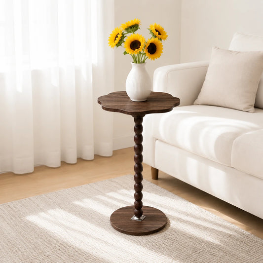 Brown Floral Wood Side Table