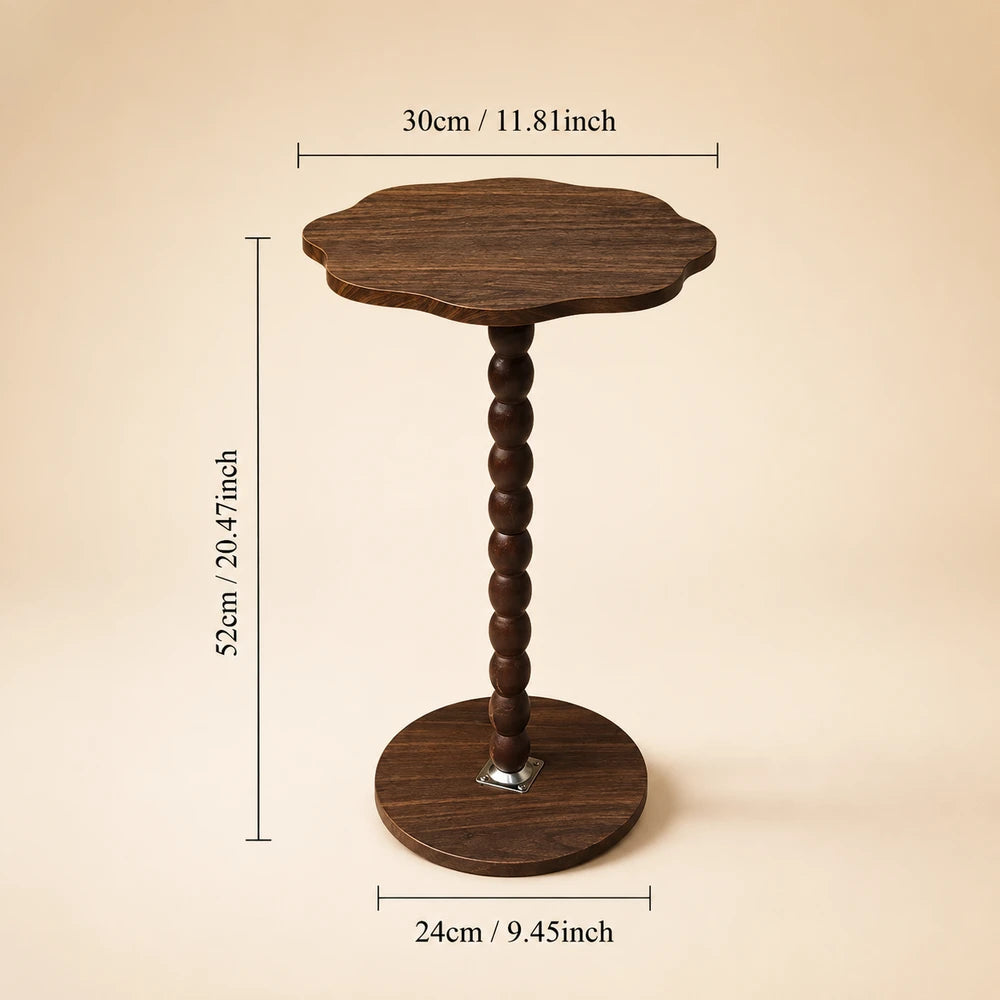 Brown Floral Wood Side Table