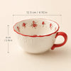 Vintage Red Floral Relief Ceramic Coffee Cup