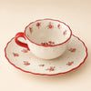 Vintage Red Floral Relief Ceramic Coffee Cup