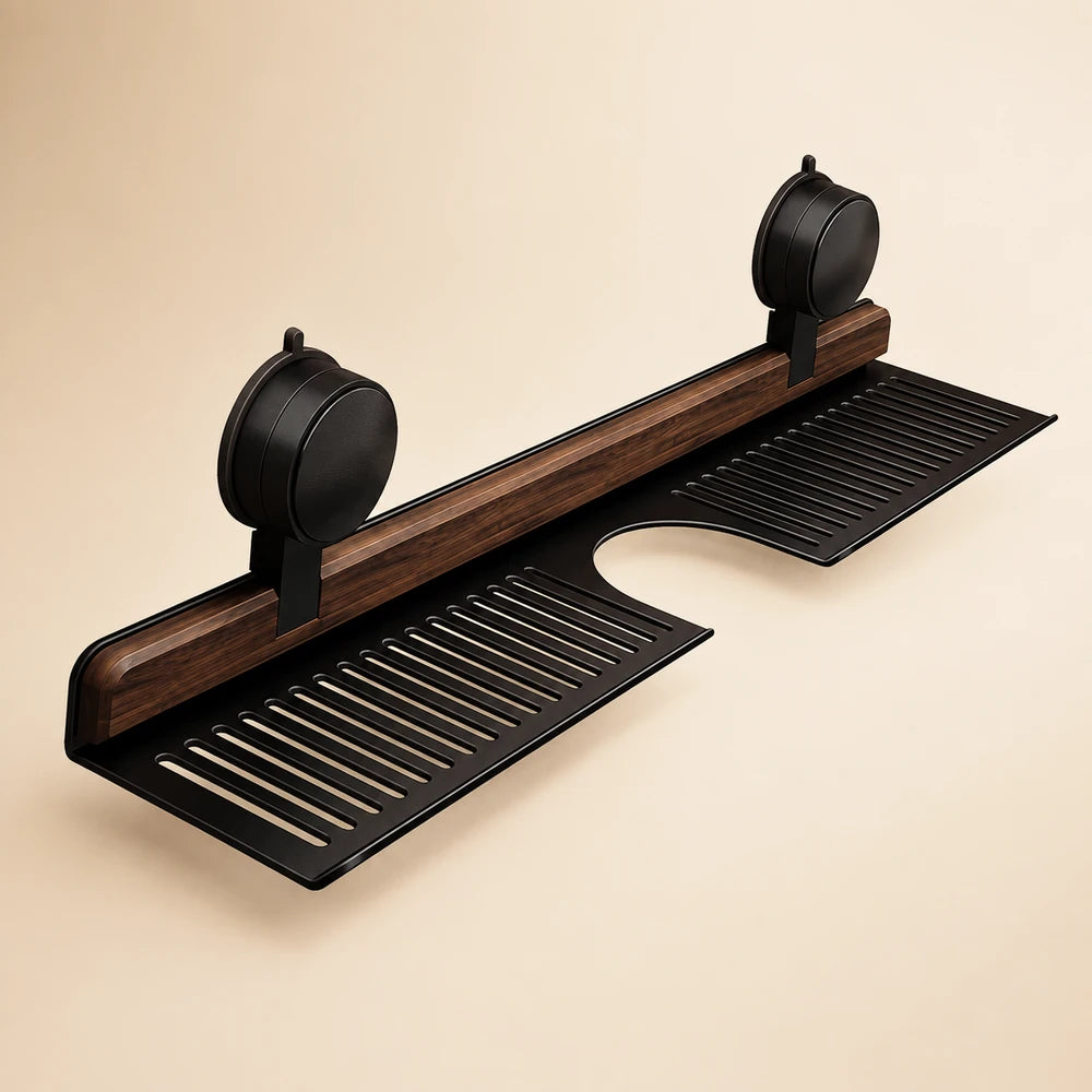 Walnut Suction Cup Bathroom Shelf