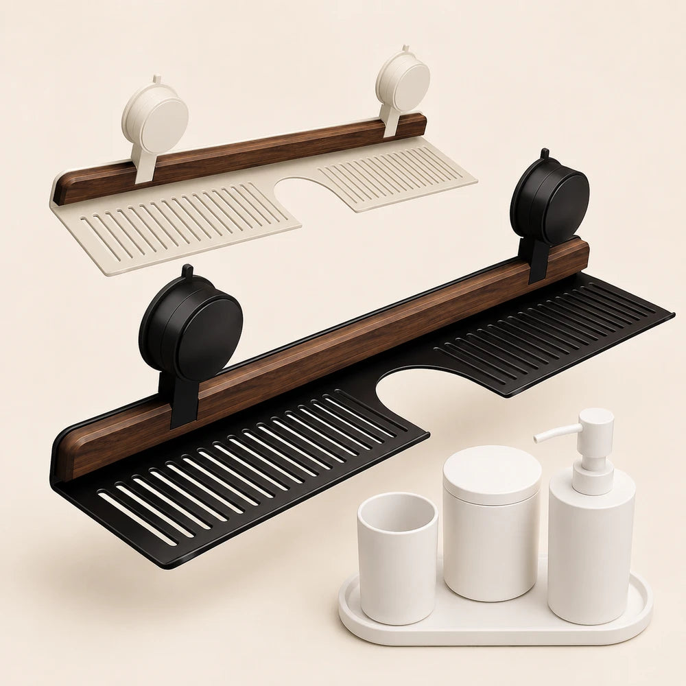 Walnut Suction Cup Bathroom Shelf