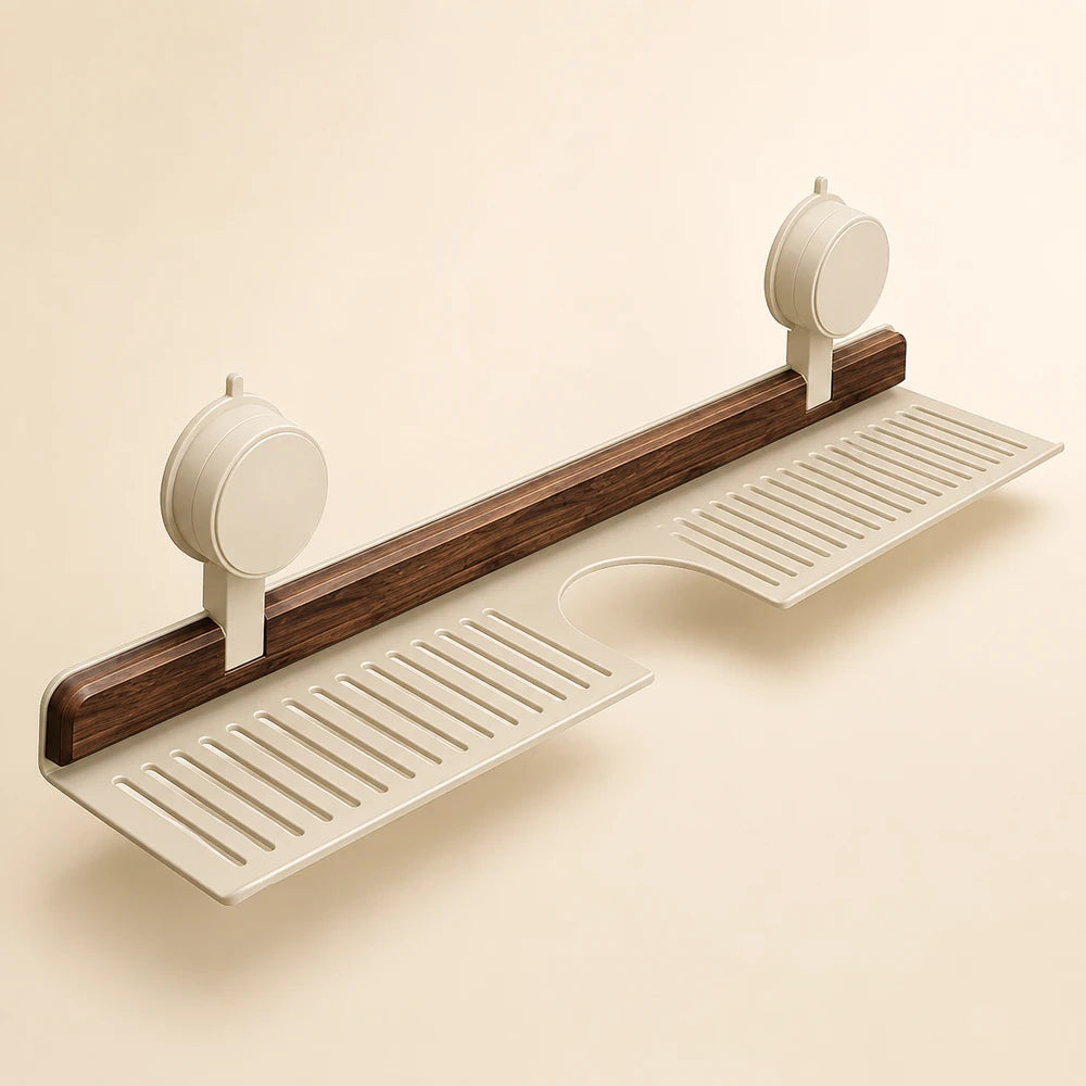 Walnut Suction Cup Bathroom Shelf