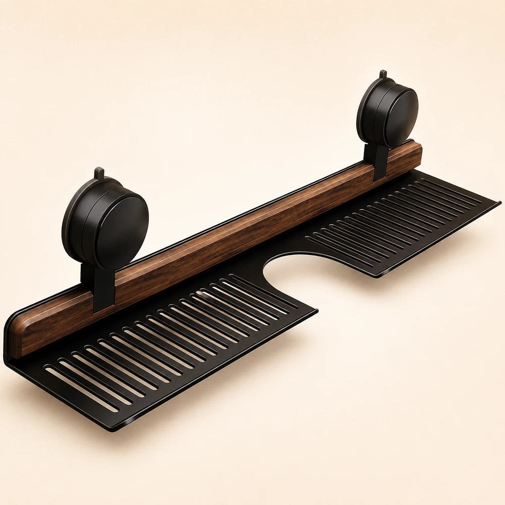 Walnut Suction Cup Bathroom Shelf