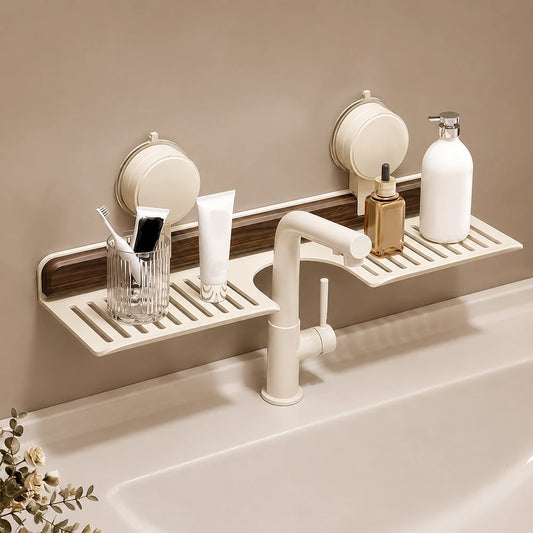 Walnut Suction Cup Bathroom Shelf