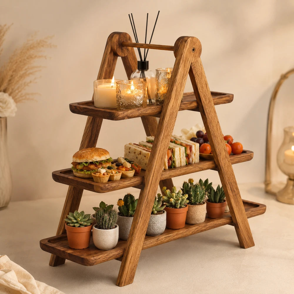 Wooden Three Tier Serving Tray