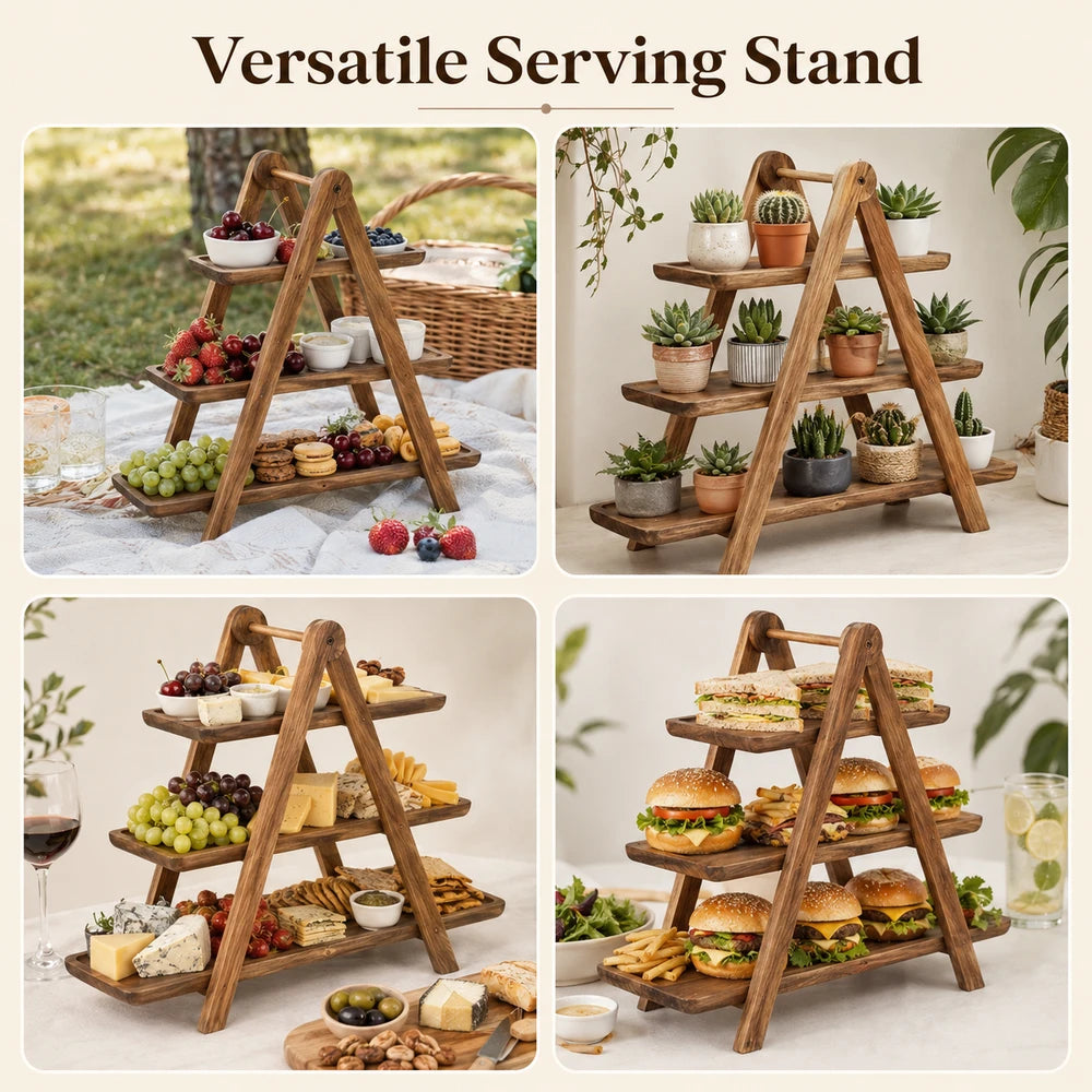Wooden Three Tier Serving Tray