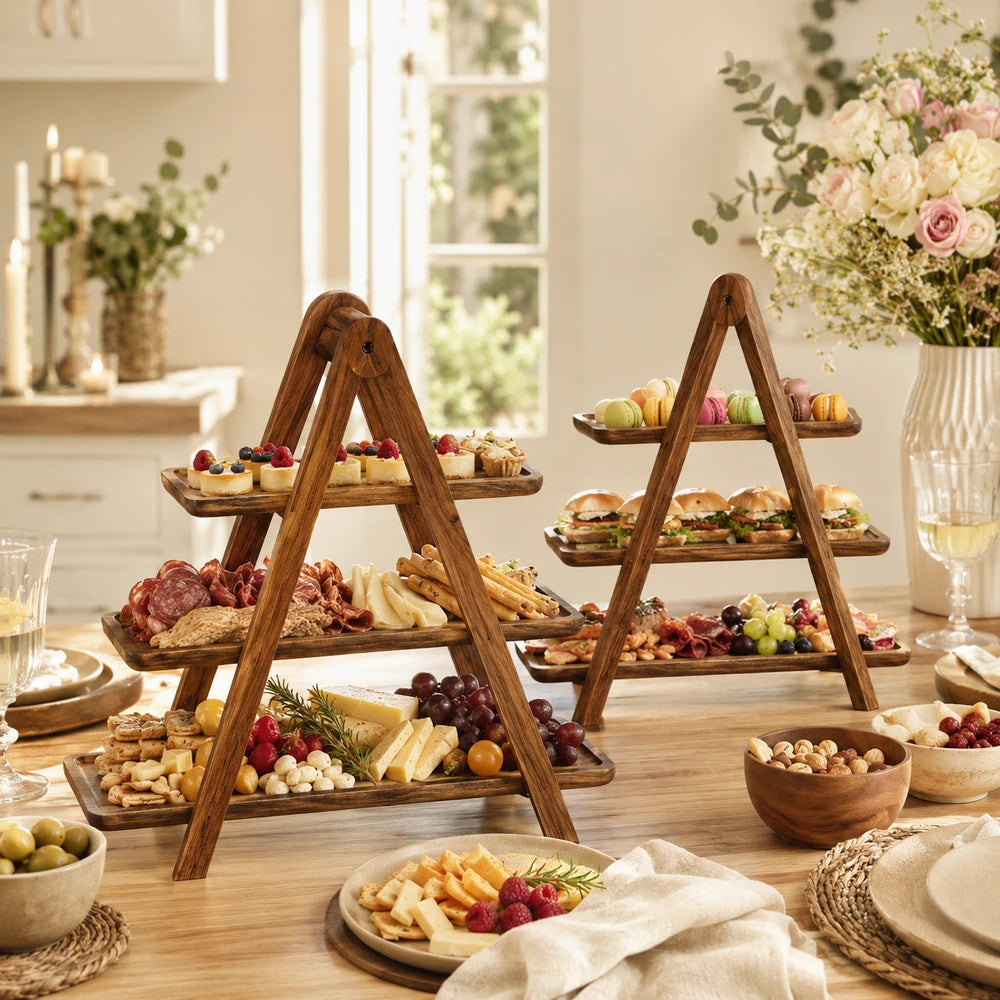 Wooden Three Tier Serving Tray