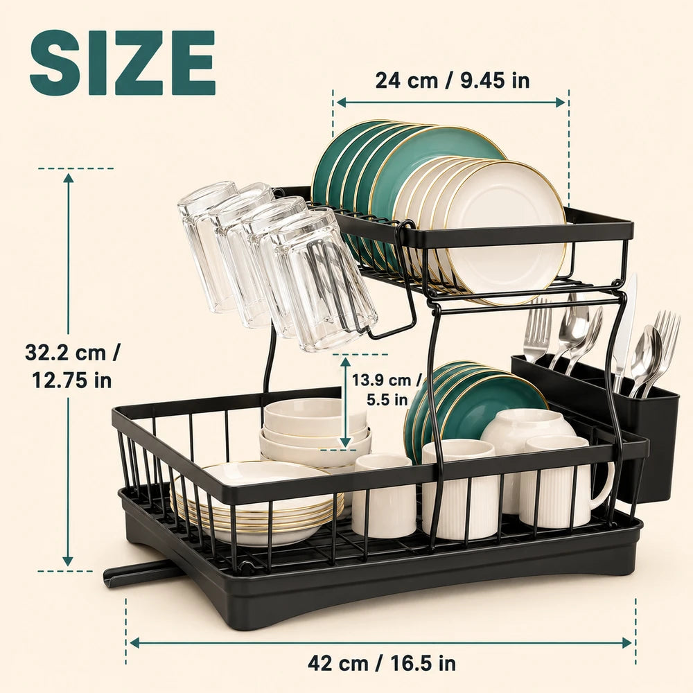 Large Two Tier Dish Drying Rack