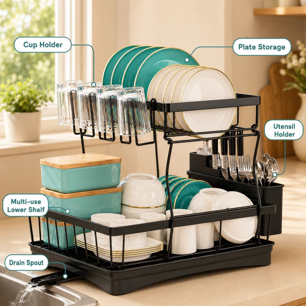 Large Two Tier Dish Drying Rack