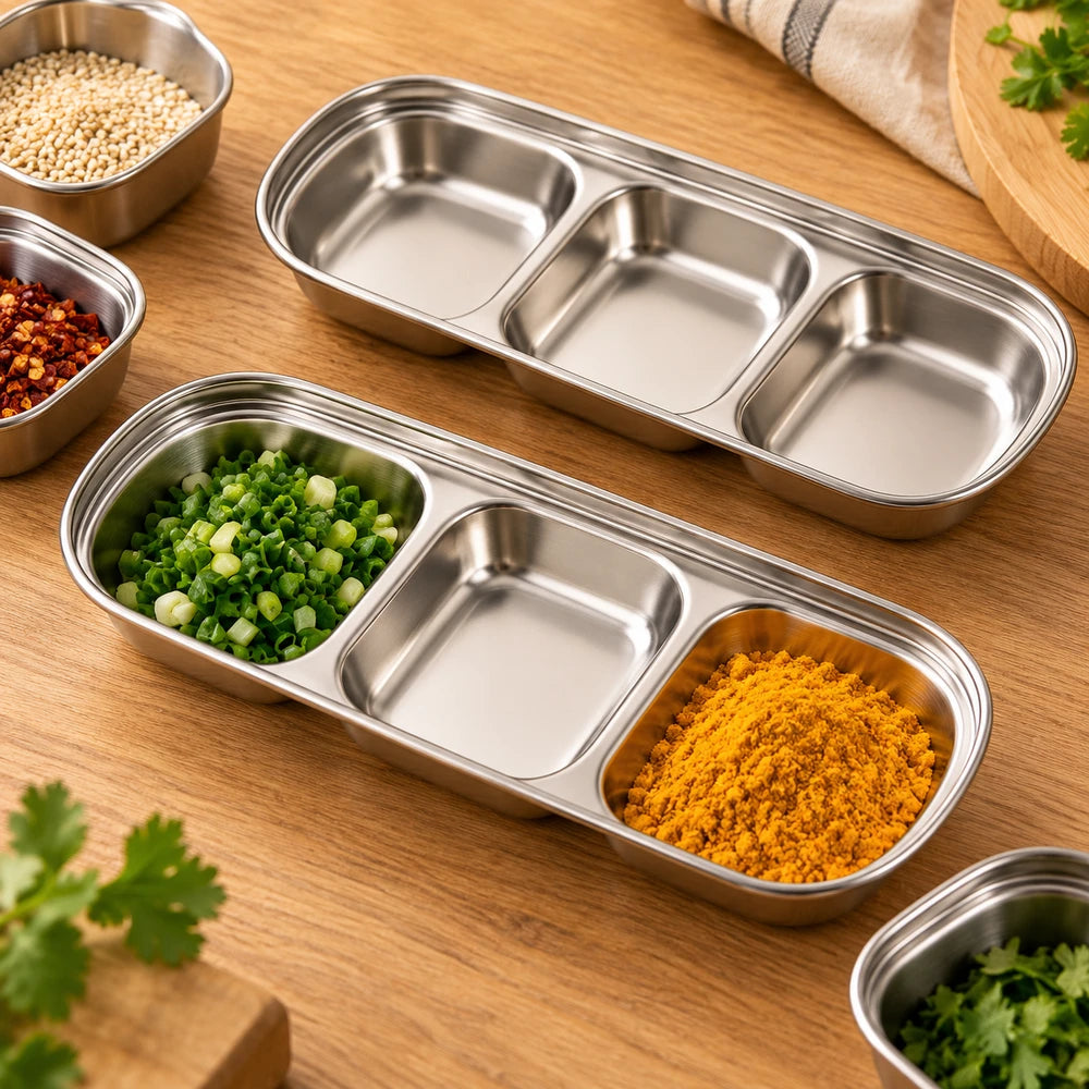 Stainless Steel 3-Compartment Dip Tray
