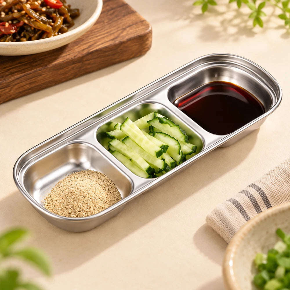 Stainless Steel 3-Compartment Dip Tray