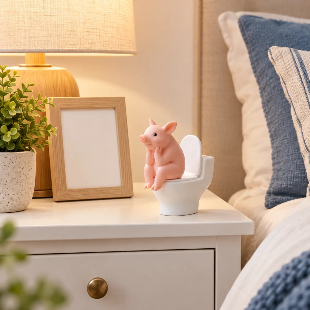 Pink Pig Toilet Figurine