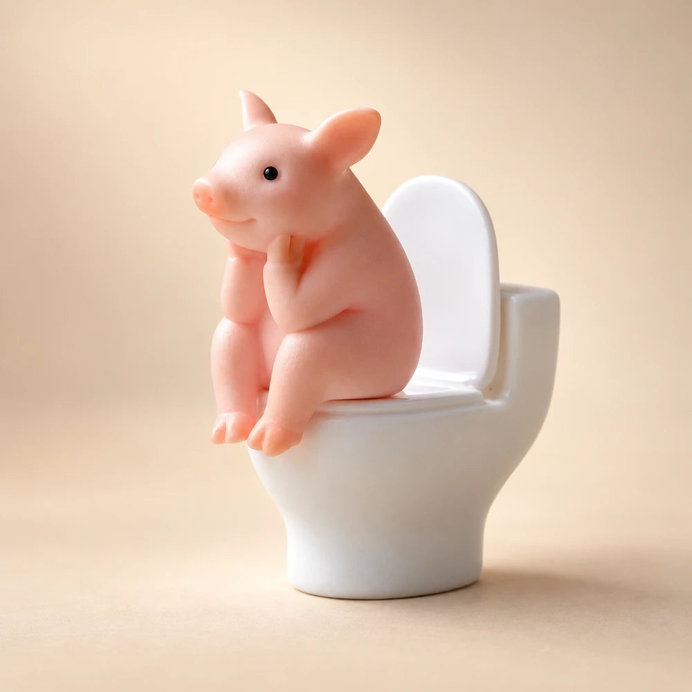 Pink Pig Toilet Figurine